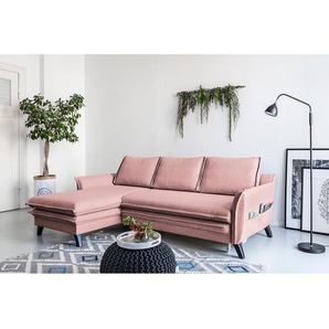 Ecksofa Mia Mia II Pink/Mauve Webstoff 227 x 86 x 149cm Longchair davorstehend links Modern