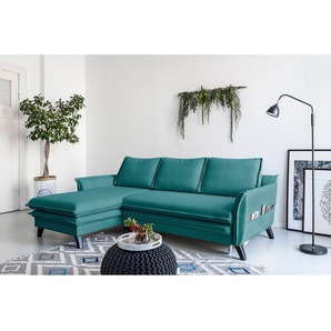 Ecksofa Mia Mia II Blau/Petrol Webstoff 227 x 86 x 149cm Longchair davorstehend links Modern