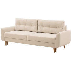 Schlafsofa Kaavi I Beige/Creme Webstoff Deran 229 x 102 x 92cm mit Schlaffunktion Skandi