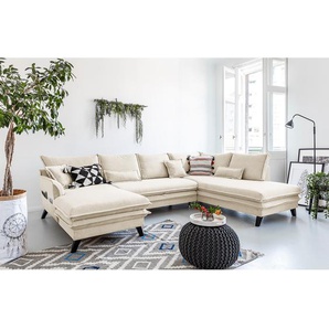 Wohnlandschaft Mia Mia I Beige/Beige Webstoff 300 x 86 x 202cm Longchair davorstehend links / Ottomane rechts Modern