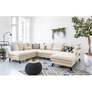 Wohnlandschaft Mia Mia I Beige/Beige Webstoff 300 x 86 x 202cm Longchair davorstehend rechts / Ottomane links Modern