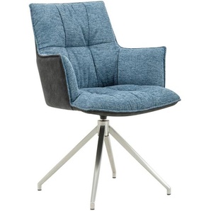 Novel Armlehnstuhl, Anthrazit, Blau, Metall, Textil, Drehkreuz, 59x89.5x63 cm, Sitzfläche 360° drehbar, Esszimmer, Stühle, Esszimmerstühle,