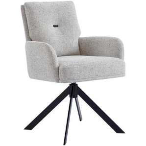 Novel Armlehnstuhl, Beige, Schwarz, Metall, Textil, Drehkreuz, 60.5x88x67 cm, Sitzfläche 360° drehbar, automatische Rückholfunktion, Stoffauswahl,
