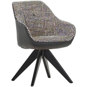 Novel Armlehnstuhl, Blau, Gelb, Schwarz, Textil, Eiche, massiv, Drehkreuz, 60x83x65 cm, Stoffauswahl, Sitzfläche 360° drehbar, Gestellauswahl,