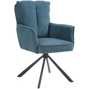Novel Armlehnstuhl, Blau, Metall, Textil, Stativgestell, 62x95x67 cm, Handmade in China, Stoffauswahl, Sitzfläche 180° drehbar, Esszimmer, Stühle, Esszimmerstühle, Armlehnenstühle