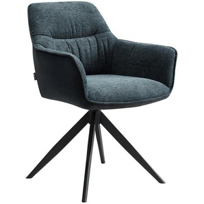 Novel Armlehnstuhl , Blau, Schwarz , Metall, Textil , Drehkreuz , 61.5x83.5x63 cm , Sitzfläche 360° drehbar, automatische Rückholfunktion , Esszimmer, Stühle, Esszimmerstühle, Armlehnenstühle