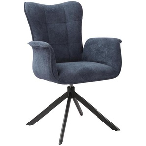 Novel Armlehnstuhl , Blau, Schwarz , Metall, Textil , Drehkreuz , 64x90x64 cm , Stoffauswahl , Esszimmer, Stühle, Esszimmerstühle, Armlehnenstühle