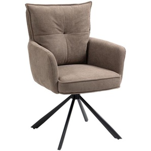Novel Armlehnstuhl, Braun, Metall, Textil, Stativgestell, 60x95x67 cm, Handmade in China, Sitzfläche 180° drehbar, Esszimmer, Stühle, Esszimmerstühle,