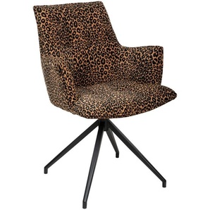 Novel Armlehnstuhl, Braun, Schwarz, Metall, Textil, Leopard, Drehkreuz, 59x89.5x63 cm, Stoffauswahl, Sitzfläche 360° drehbar, automatische Rückholfunktion, Esszimmer, Stühle, Esszimmerstühle, Armlehnenstühle