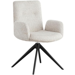Novel Armlehnstuhl, Creme, Schwarz, Textil, Metall, Drehkreuz, 57x90x64 cm, Sitzfläche 360° drehbar, Stühle