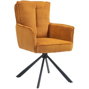 Novel Armlehnstuhl, Currygelb, Metall, Textil, Stativgestell, 62x95x67 cm, Handmade in China, Stoffauswahl, Sitzfläche 180° drehbar, Esszimmer, Stühle, Esszimmerstühle, Armlehnenstühle