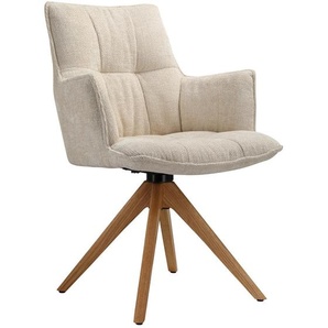 Novel Armlehnstuhl, Eiche, Beige, Holz, Metall, Textil, Eiche, massiv, Drehkreuz, 59.5x88.5x63 cm, Sitzfläche 360° drehbar, automatische Rückholfunktion, Stoffauswahl, Esszimmer, Stühle, Esszimmerstühle, Armlehnenstühle