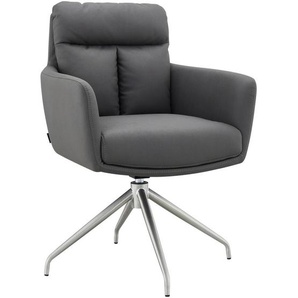 Novel Armlehnstuhl, Grau, Edelstahl, Metall, Textil, Drehkreuz, 62x89.5x65 cm, Stoffauswahl, Sitzfläche 360° drehbar, Gestellauswahl, automatische