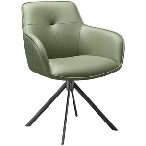 Novel Armlehnstuhl, Grün, Schwarz, Metall, Textil, Drehkreuz, 60.5x83.5x62.5 cm, Sitzfläche 360° drehbar, inklusive Armlehnen, automatische Rückholfunktion, Esszimmer, Stühle, Esszimmerstühle, Armlehnenstühle