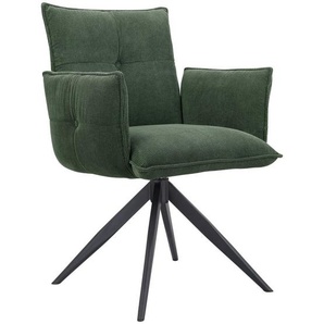 Novel Armlehnstuhl, Grün, Schwarz, Metall, Textil, Drehkreuz, 63.5x85x63.5 cm, Stoffauswahl, Sitzfläche 360° drehbar, Esszimmer, Stühle, Esszimmerstühle, Armlehnenstühle