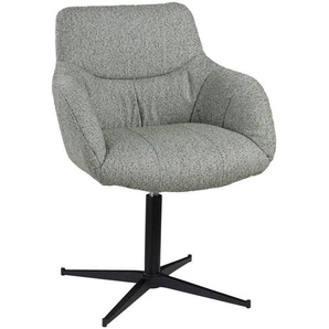Novel Armlehnstuhl, Grün, Schwarz, Metall, Textil, Rundrohr, Drehkreuz, 63x85x66 cm, Stoffauswahl, Sitzfläche 360° drehbar, Esszimmer, Stühle, Esszimmerstühle, Armlehnenstühle