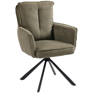 Novel Armlehnstuhl, Olivgrün, Metall, Textil, Stativgestell, 62x95x67 cm, Handmade in China, Stoffauswahl, Sitzfläche 180° drehbar, Esszimmer, Stühle,