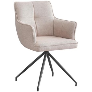 Novel Armlehnstuhl, Schwarz, Beige, Metall, Textil, Drehkreuz, 58x84x62.5 cm, Sitzfläche 180° drehbar, Stoffauswahl, Esszimmer, Stühle,