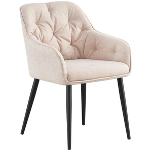 Novel Armlehnstuhl, Schwarz, Beige, Metall, Textil, Rundrohr, 56x82x61.5 cm, Stoffauswahl, Esszimmer, Stühle, Esszimmerstühle, Armlehnenstühle