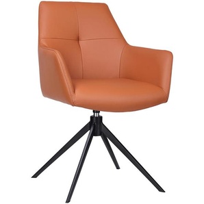 Novel Armlehnstuhl, Schwarz, Cognac, Metall, Leder, Echtleder, Rindleder, Drehkreuz, 59.5x87.5x63 cm, Sitzfläche 360° drehbar, inklusive Armlehnen,