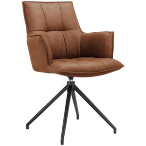 Novel Armlehnstuhl, Schwarz, Cognac, Metall, Textil, Drehkreuz, eckig, 59x89.5x63 cm, Sitzfläche 360° drehbar, automatische Rückholfunktion,