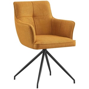 Novel Armlehnstuhl, Schwarz, Currygelb, Metall, Textil, Drehkreuz, 58x84x62.5 cm, Stoffauswahl, Sitzfläche 180° drehbar, Esszimmer, Stühle,