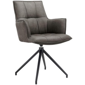 Novel Armlehnstuhl, Schwarz, Dunkelgrau, Metall, Textil, Drehkreuz, 59x89.5x63 cm, Sitzfläche 360° drehbar, inklusive Armlehnen, Esszimmer, Stühle,