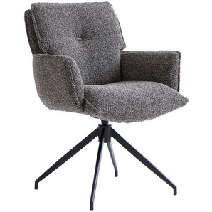 Novel Armlehnstuhl, Schwarz, Dunkelgrau, Metall, Textil, Drehkreuz, 66x89x69 cm, Sitzfläche 360° drehbar, automatische Rückholfunktion, Esszimmer, Stühle, Esszimmerstühle, Armlehnenstühle