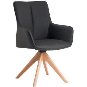 Novel Armlehnstuhl, Schwarz, Eiche, Holz, Metall, Leder, Echtleder, Büffelleder, Eiche, massiv, Drehkreuz, 64x87x60 cm, Lederauswahl, Sitzfläche 360°