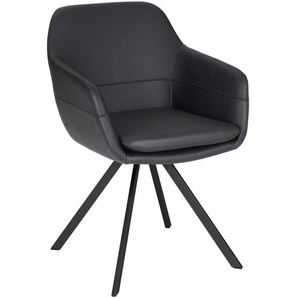 Novel Armlehnstuhl, Schwarz, Metall, Leder, Echtleder, Büffelleder, Füllung: Komfortschaum, Stativgestell, 60.5x86x62.5 cm, Esszimmer, Stühle,