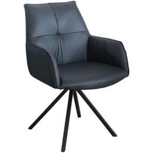 Novel Armlehnstuhl, Schwarz, Metall, Leder, Echtleder, Color-Finish-Leder, Drehkreuz, 59.5x87.5x69 cm, Lederauswahl, Typenauswahl, inklusive Armlehnen, Sitzfläche 180° drehbar, automatische Rückholfunktion, Esszimmer, Stühle, Esszimmerstühle,