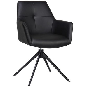 Novel Armlehnstuhl, Schwarz, Metall, Leder, Echtleder, Rindleder, Drehkreuz, 59.5x87.5x63 cm, Lederauswahl, Sitzfläche 360° drehbar, inklusive Armlehnen, Esszimmer, Stühle, Esszimmerstühle, Armlehnenstühle