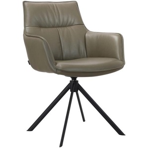 Novel Armlehnstuhl, Schwarz, Olivgrün, Metall, Leder, Echtleder, Rindleder, Drehkreuz, 60x89x63.5 cm, Lederauswahl, Sitzfläche 360° drehbar, automatische Rückholfunktion, Esszimmer, Stühle, Esszimmerstühle, Armlehnenstühle