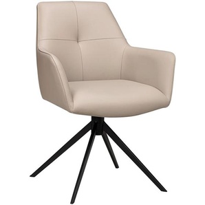 Novel Armlehnstuhl, Schwarz, Taupe, Metall, Leder, Echtleder, Rindleder, Drehkreuz, 60x87.5x63.5 cm, Sitzfläche 360° drehbar, inklusive Armlehnen, Esszimmer, Stühle, Esszimmerstühle, Armlehnenstühle