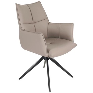 Novel Armlehnstuhl, Schwarz, Taupe, Metall, Leder, Echtleder, Rindleder, Drehkreuz, 62x91x62 cm, Lederauswahl, Sitzfläche 360° drehbar, Stühle