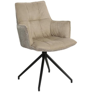 Novel Armlehnstuhl, Schwarz, Taupe, Metall, Textil, Drehkreuz, 59x90x62.5 cm, Stoffauswahl, Sitzfläche 360° drehbar, inklusive Armlehnen, automatische