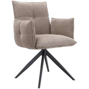Novel Armlehnstuhl, Schwarz, Taupe, Metall, Textil, Drehkreuz, 63.5x85x63.5 cm, Stoffauswahl, Sitzfläche 360° drehbar, Esszimmer, Stühle,