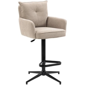 Novel Barhocker, Creme, Beige, Metall, Textil, Drehkreuz, Sternfuß, 54x98-120x58 cm, Handmade in China, Stoffauswahl, Sitzfläche 360° drehbar,