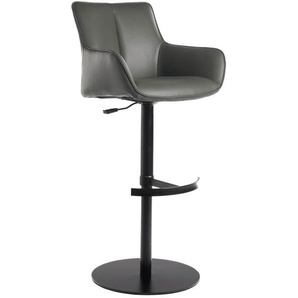 Novel Barhocker, Grau, Schwarz, Metall, Leder, Echtleder, Büffelleder, Säule, Bodenplatte, 54x92-112x55 cm, Lederauswahl, Sitzfläche 360° drehbar, automatische Rückholfunktion, Esszimmer, Barmöbel, Barhocker