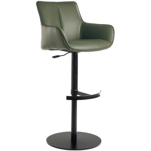 Novel Barhocker, Grün, Schwarz, Metall, Leder, Echtleder, Büffelleder, Säule, Bodenplatte, 54x92-112x55 cm, Lederauswahl, Sitzfläche 360° drehbar,