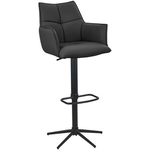 Novel Barhocker, Schwarz, Metall, Leder, Echtleder, Rindleder, Drehkreuz, 54x96-121x56 cm, Sitzfläche 360° drehbar, Esszimmer, Barmöbel, Barhocker