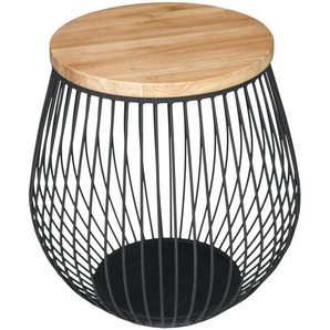 Novel Beistelltisch, Natur, Schwarz, Leder, Eiche, massiv, rund, zylindrisch, 54x52.5x54 cm, Wohnzimmer, Wohnzimmertische, Beistelltische,