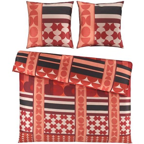 Novel Bettwäsche Bergamo , Rot , Textil , Graphik , 200 cm , Grüner Punkt, Hohenstein, Oeko-Tex® Standard 100 , atmungsaktiv, hautfreundlich, schadstoffgeprüft, 100% feinster Baumwollsatin mit Seiden-Finish, weiche und anschmiegsame Oberfläche, edel