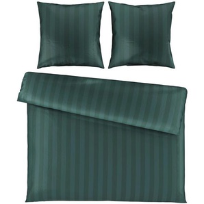 Novel Bettwäsche Dobby, Dunkelgrün, Textil, Streifen, 200x200 cm, Oeko-Tex® Standard 100, atmungsaktiv, hautfreundlich, saugfähig, 100% feinster Baumwollsatin mit Seiden-Finish, weiche und anschmiegsame Oberfläche, Schlaftextilien, Bettwäsche, Bettwäsche,