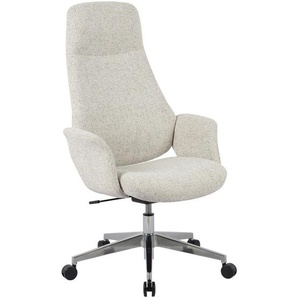 Novel Chefsessel, Chrom, Beige, Metall, Textil, Drehkreuz, 65x117x126.5 cm, Sitzfläche 360° drehbar, Arbeitszimmer, Bürostühle, Drehstühle