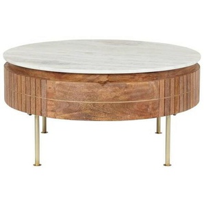 Novel Couchtisch, Natur, Gold, Holz, Mangoholz, massiv, Holz, 1 Schubladen, rund, rund, 45x85x85 cm, Stauraum, Wohnzimmer, Wohnzimmertische,