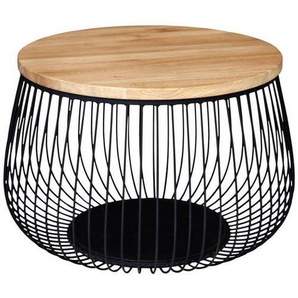 Novel Couchtisch, Natur, Schwarz, Leder, Eiche, massiv, rund, zylindrisch, 70x45x70 cm, Wohnzimmer, Wohnzimmertische, Couchtische, Couchtische Metall