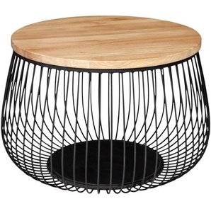 Novel Couchtisch, Natur, Schwarz, Leder, Eiche, massiv, rund, zylindrisch, 70x45x70 cm, Wohnzimmer, Wohnzimmertische, Couchtische