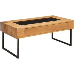 Novel Couchtisch, Schwarz, Eiche, Holz, Metall, Glas, Holzwerkstoff, Eiche, furniert, massiv, 1 Schubladen, rechteckig, eckig, U-Form, 60x45x110 cm, Stauraum, Wohnzimmer, Wohnzimmertische, Couchtische, Couchtische mit Stauraum