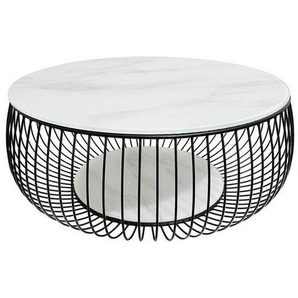Novel Couchtisch, Schwarz, Weiß, Metall, Glas, Marmoroptik, rund, rund, 86x35x86 cm, Wohnzimmer, Wohnzimmertische, Couchtische, Couchtische Glas